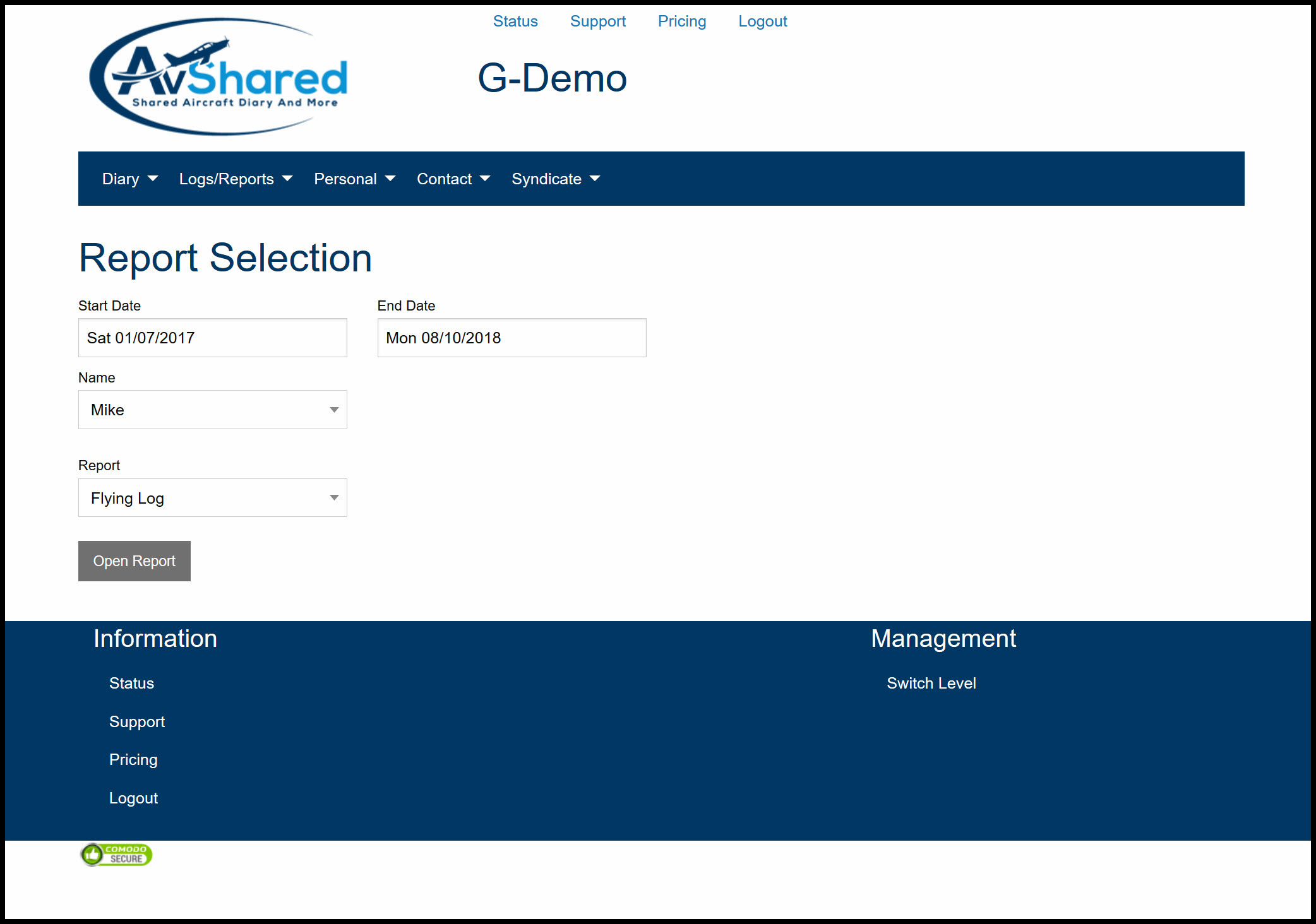 Report selection